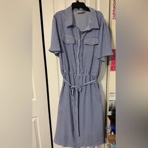 Elegant Navy Striped Midi Dress